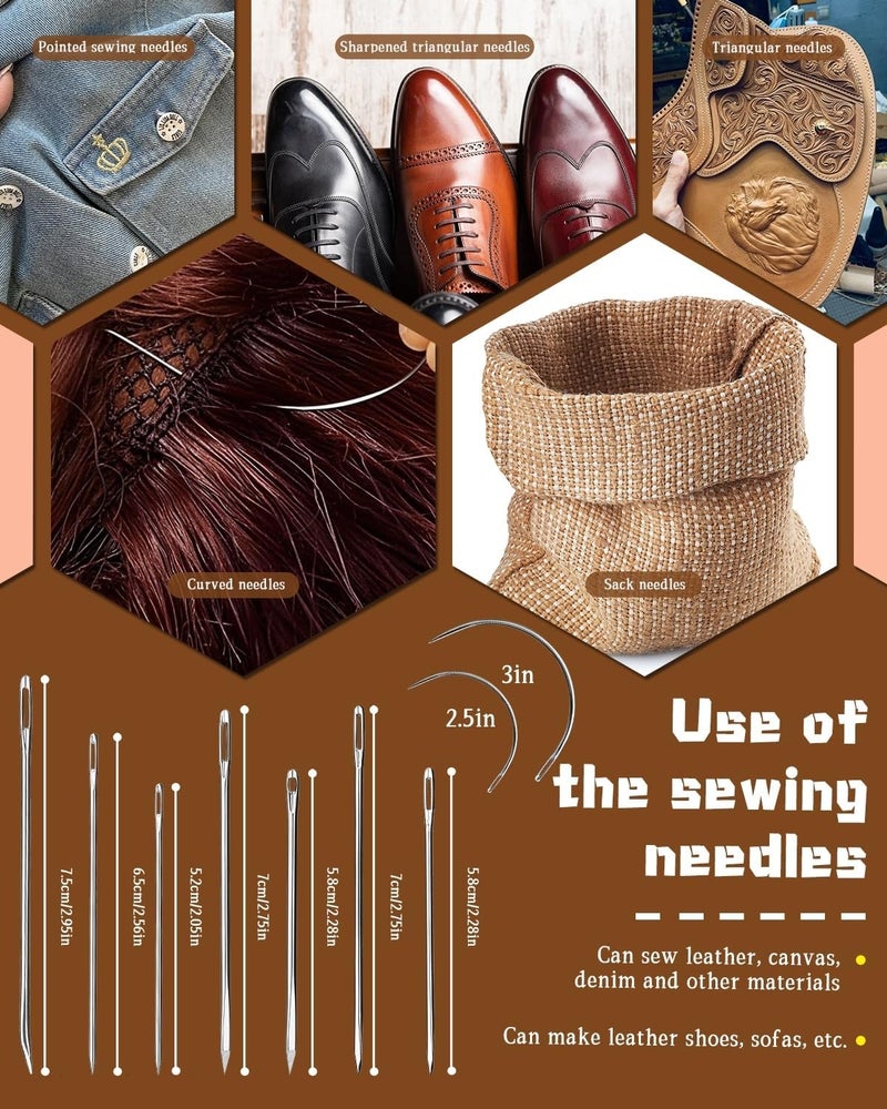 DIUDUS 218 ياردة خيط مشمع، خيط تنجيد ثقيل للاستخدام اليدوي مع إبر خياطة ثقيلة، مجموعة إصلاح جلدية للأثاث والأحذية والحقائب والأرائك (رمادي فاتح) - Image 4